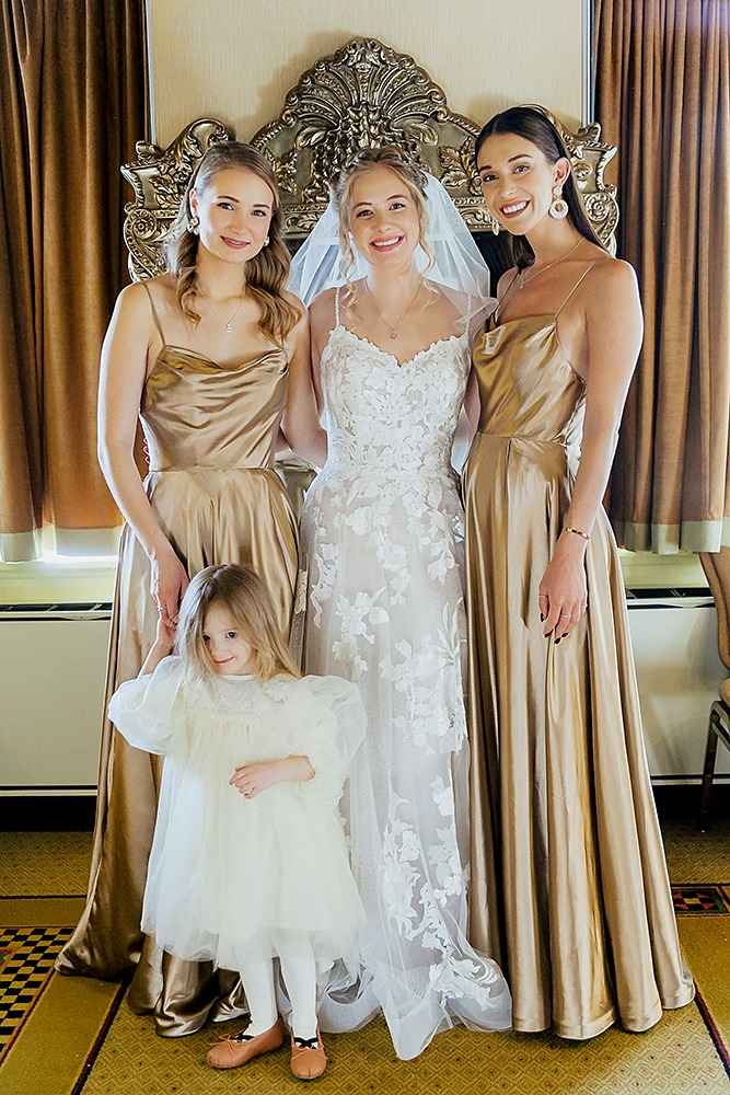 Winter wedding bridal party at Chateau Montebello