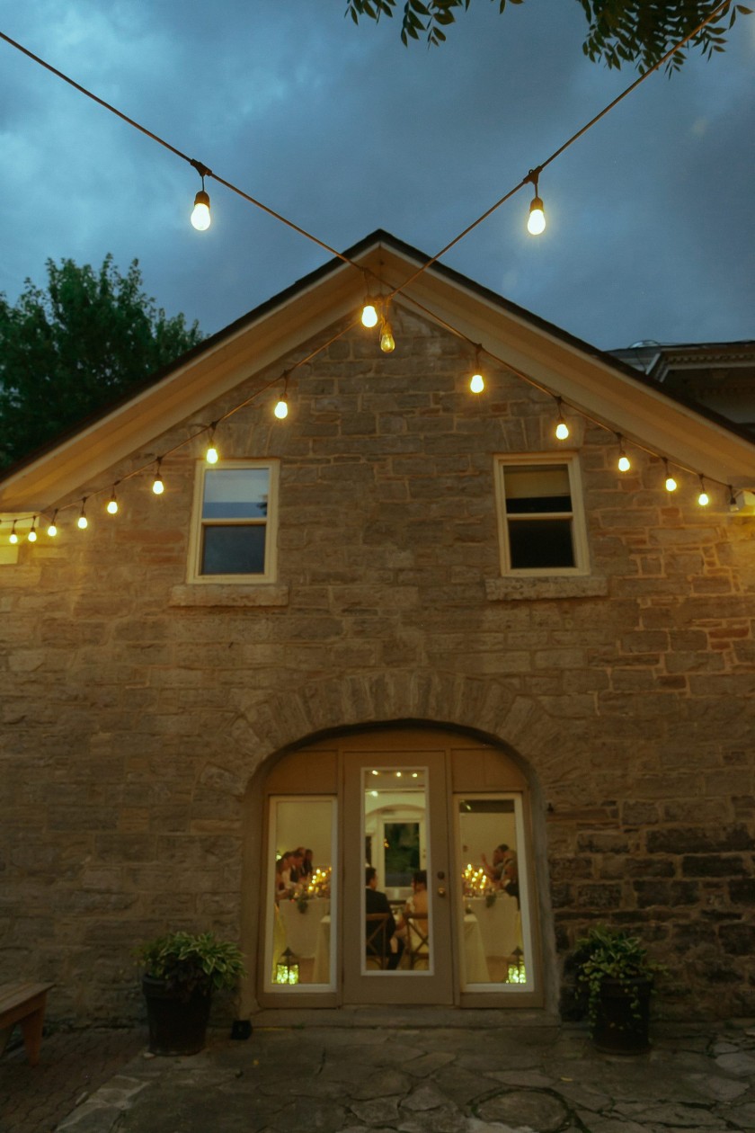 exterior photo at night with light of the farmhouse at strathmere