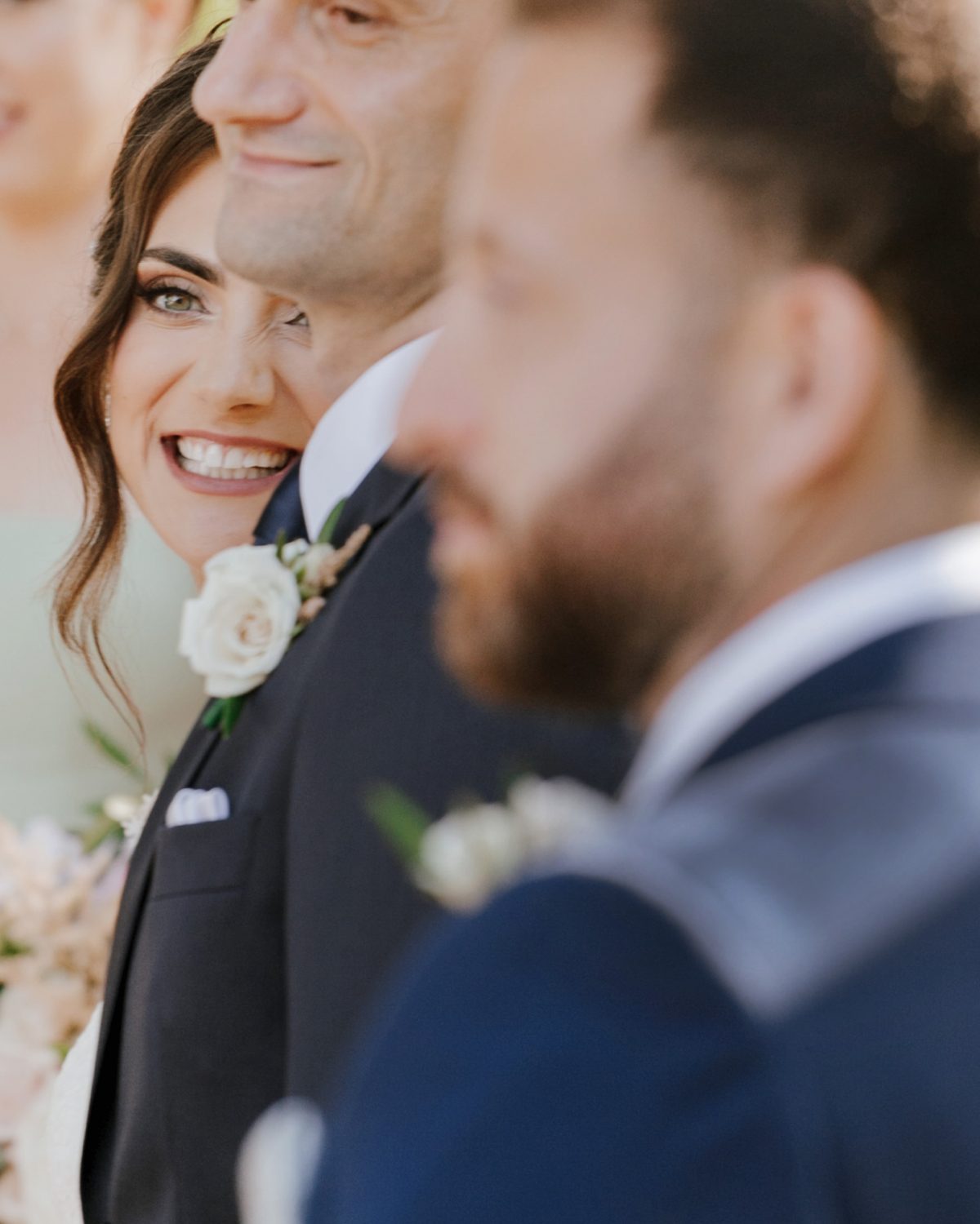 Strathmere wedding ceremony candid photo of bride smiling