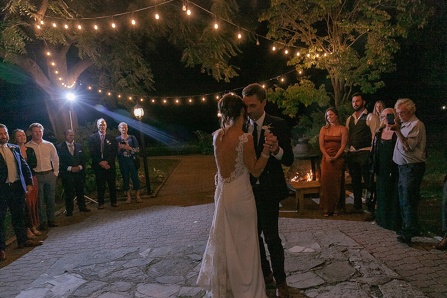 First dance outside of the Farmhouse at strathmere under the light and sky