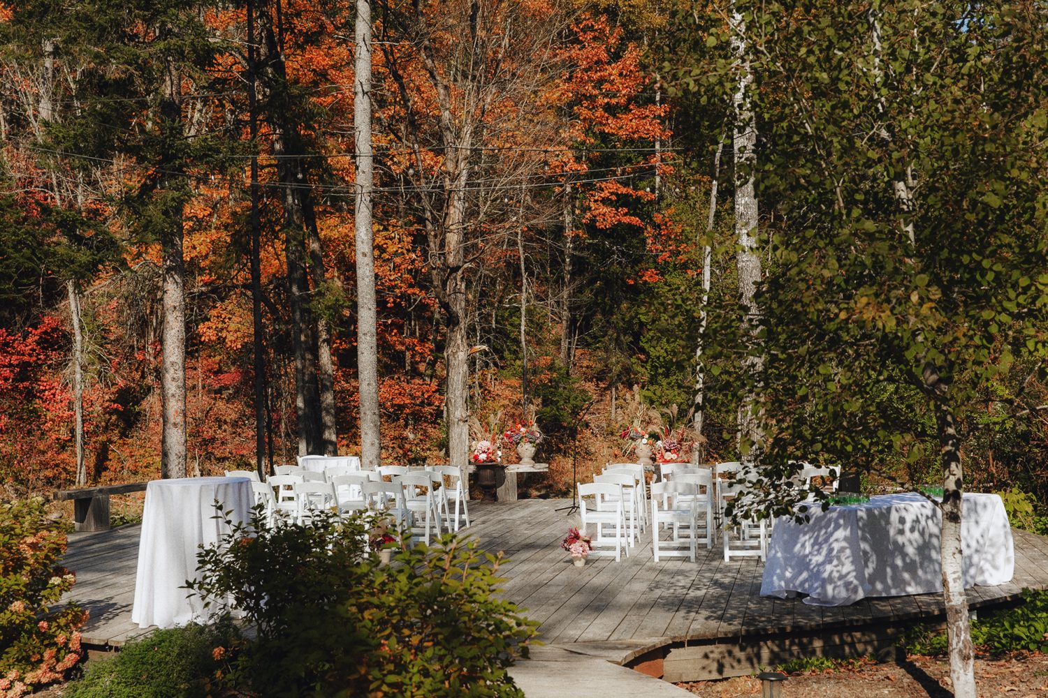 Wakefield Mill wedding surrounded by red and golden fall trees