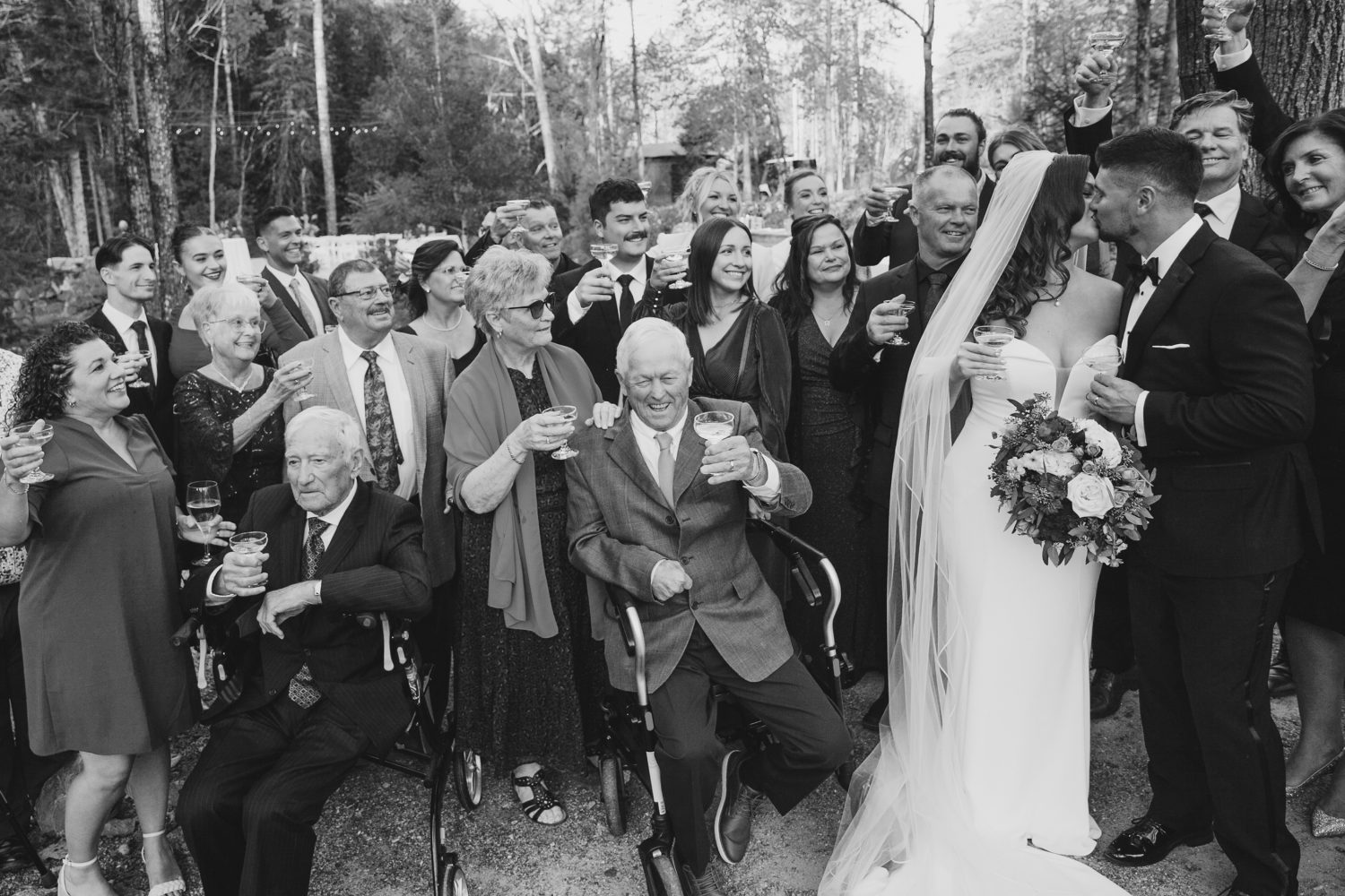 Guests cheering during champagne toast