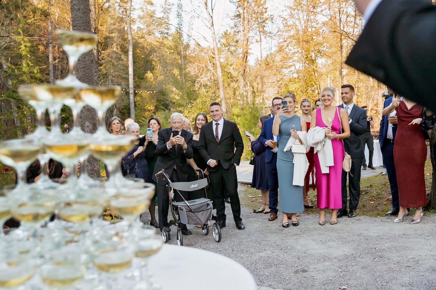 Guests cheering during champagne toast
