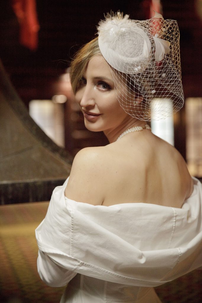 Bridal portrait of a modern bride inside Château Montebello.