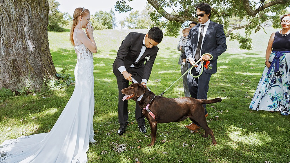 ride and groom exchanging vows during a micro wedding at the Ottawa Arboretum.