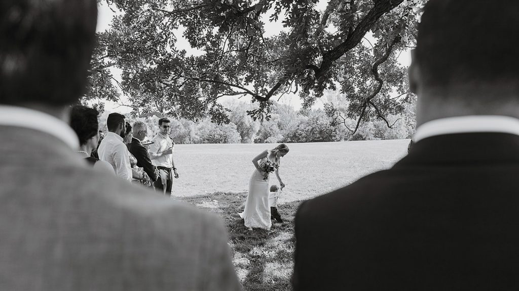 Micro wedding Bride is arriving to the intimate ottawa wedding ceremony at the arboretum